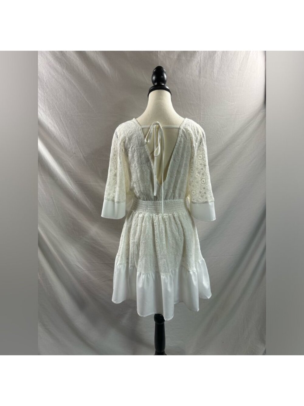 Boho Lace Batwing Sleeve Shirred Waist Dress - Picture 8 of 8